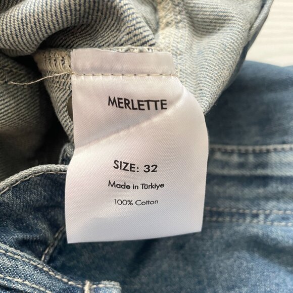 Merlette Women's Denim Shorts 32 Pollock Mid Blue Wash Wide Leg Jean Hi-Rise - Picture 5 of 9